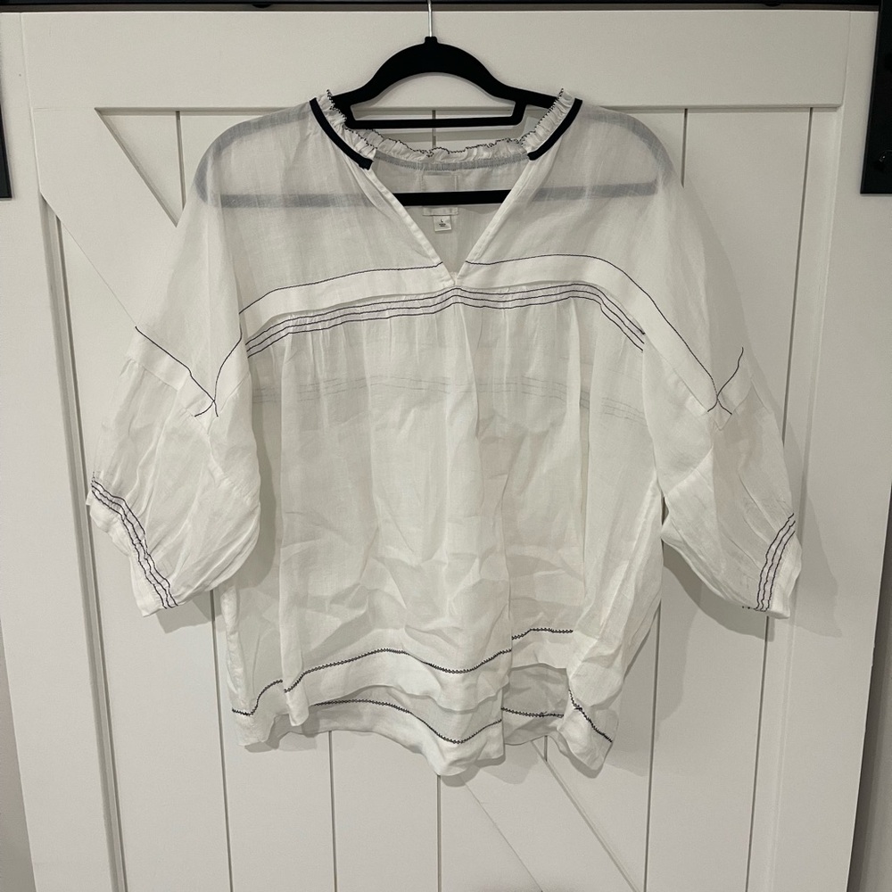 Maeve White Blouse with Black Accents